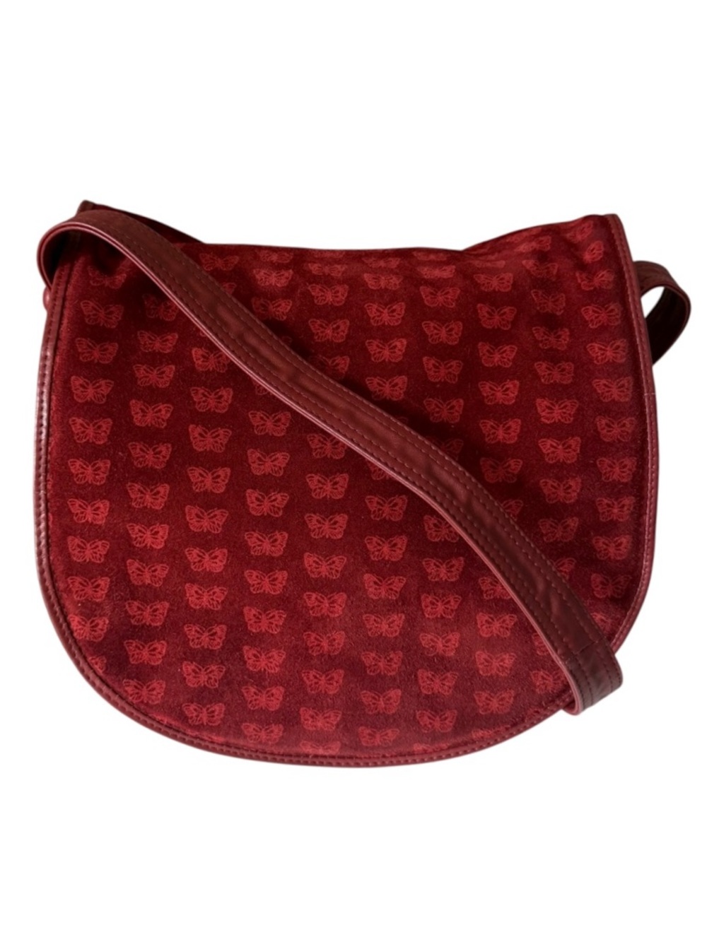 Bottega Veneta Vintage Red Suede Butterfly Motif Crossbody Bag Italy